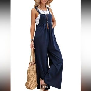 Solid Ruched Cami Jumpsuit, Casual Sleeveless Wide Leg Long Length Jumpsuit